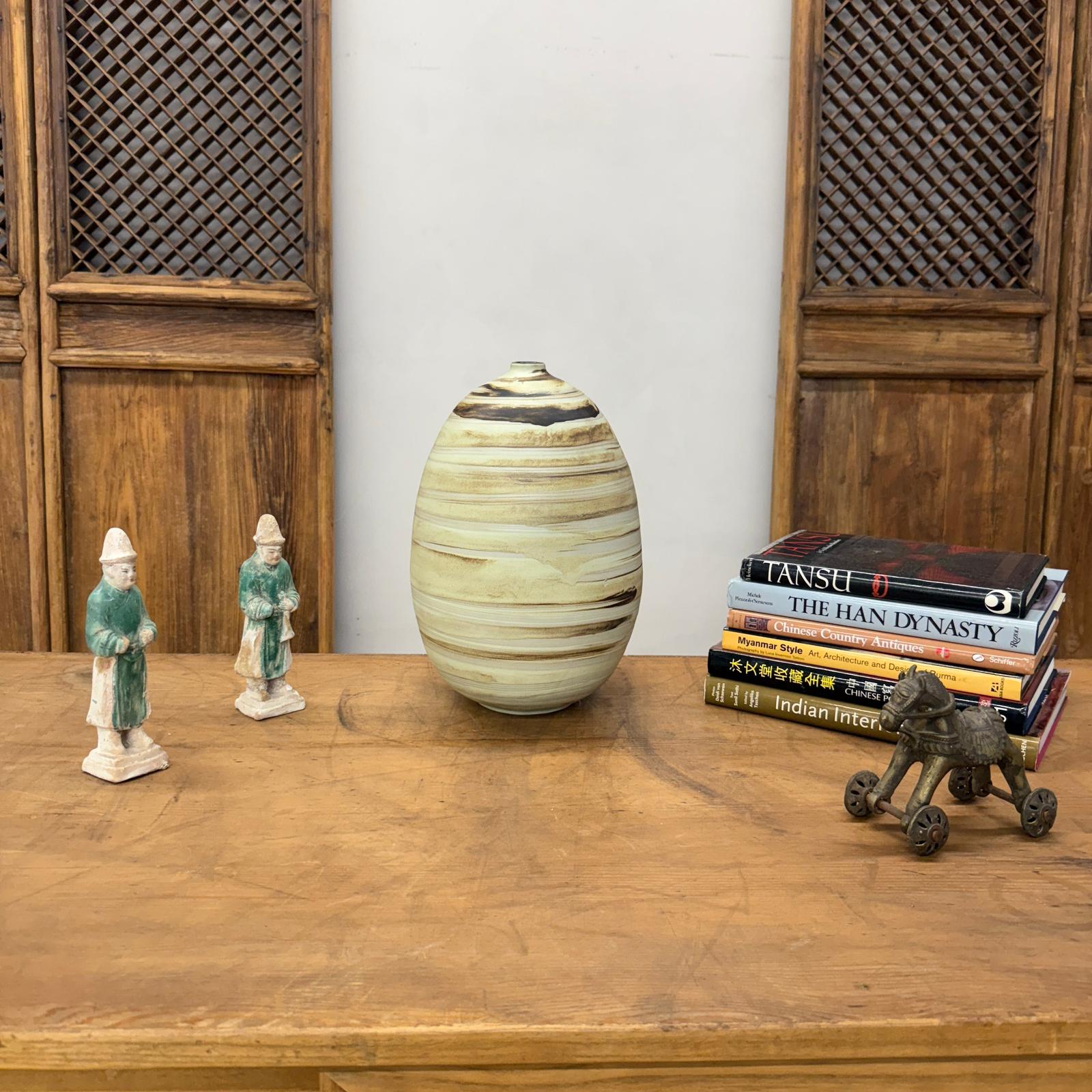 Rounded Cream and Brown Swirled Ceramic Vase - FEA Home