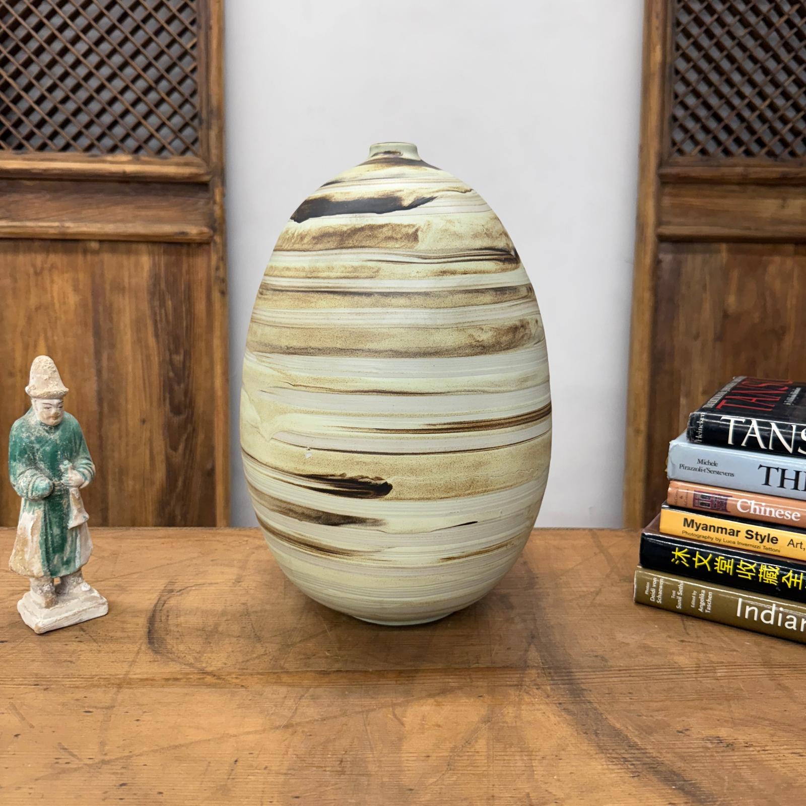 Rounded Cream and Brown Swirled Ceramic Vase - FEA Home