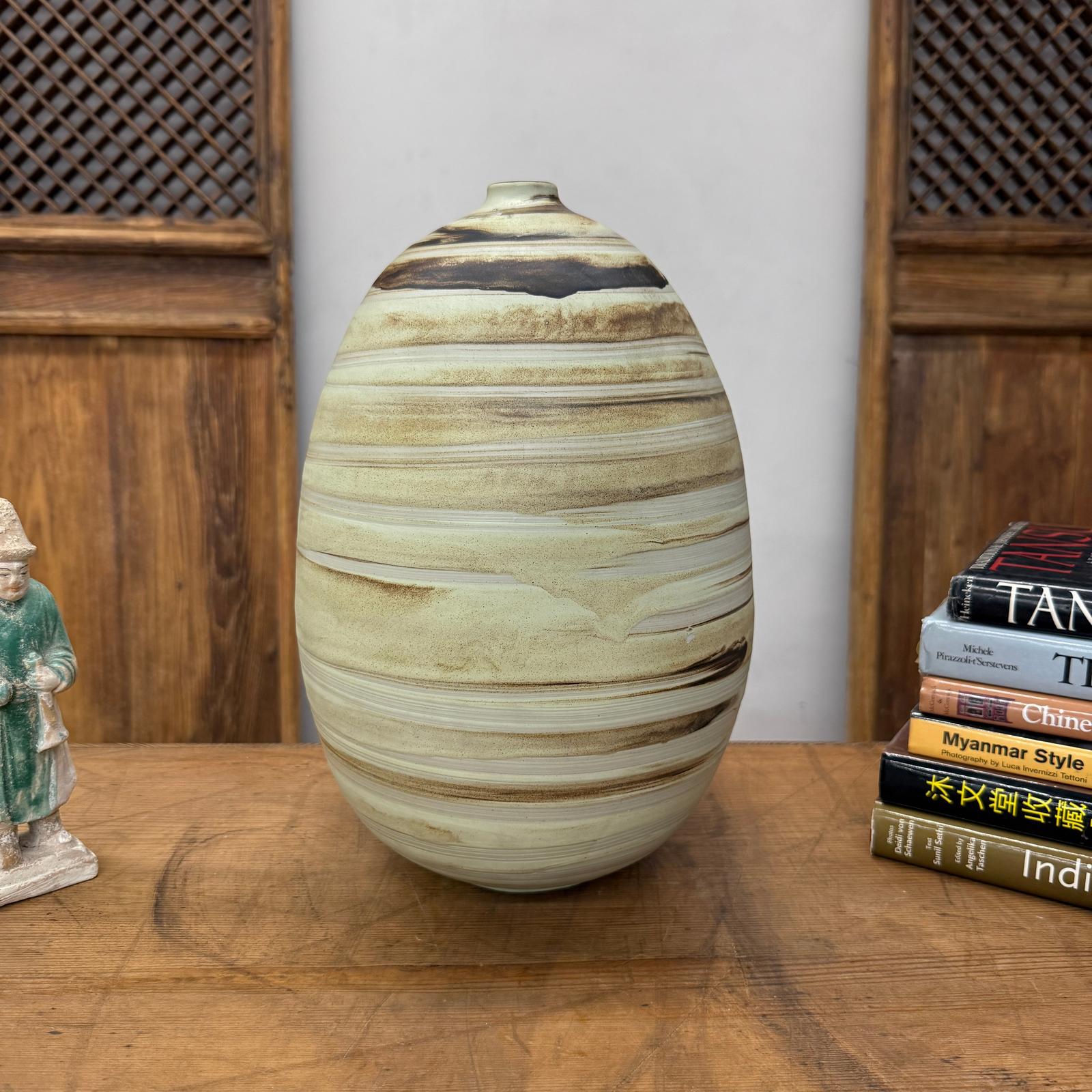 Rounded Cream and Brown Swirled Ceramic Vase - FEA Home