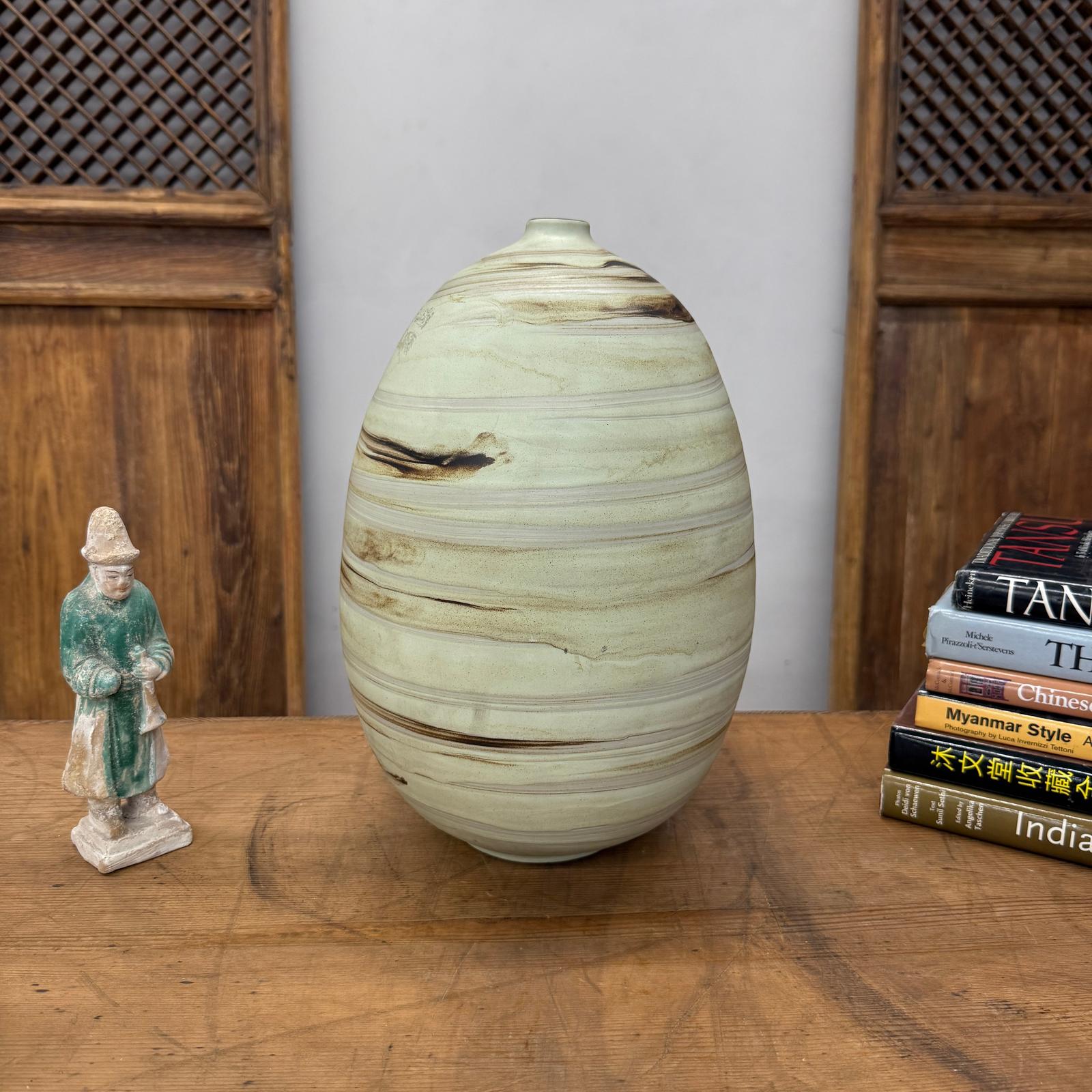Rounded Cream and Brown Swirled Ceramic Vase - FEA Home
