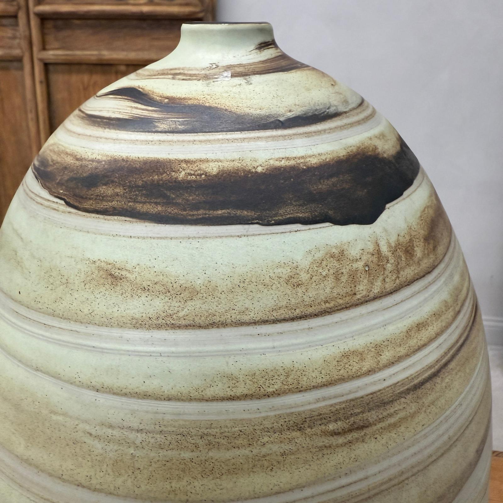 Rounded Cream and Brown Swirled Ceramic Vase - FEA Home