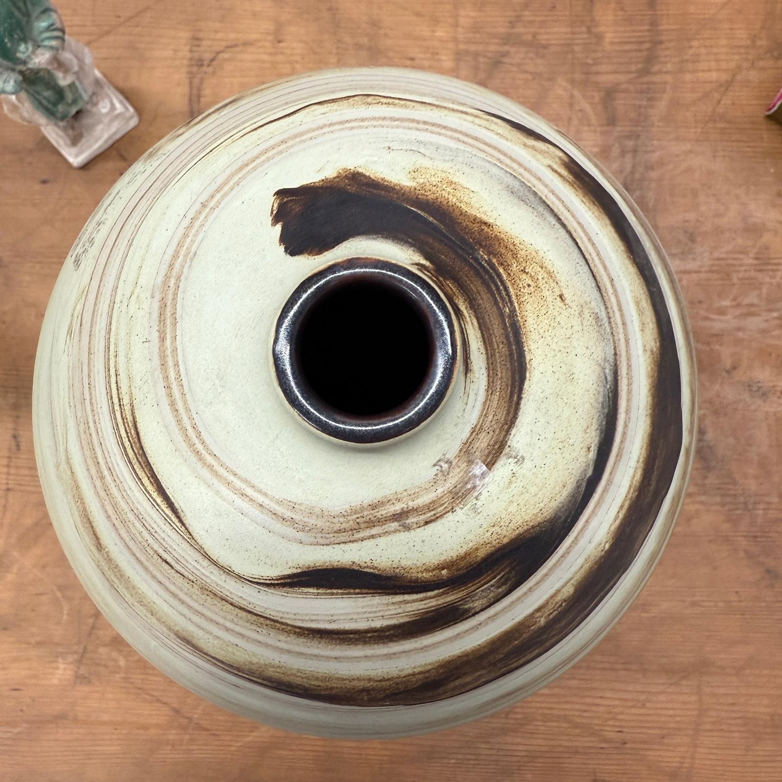 Rounded Cream and Brown Swirled Ceramic Vase - FEA Home