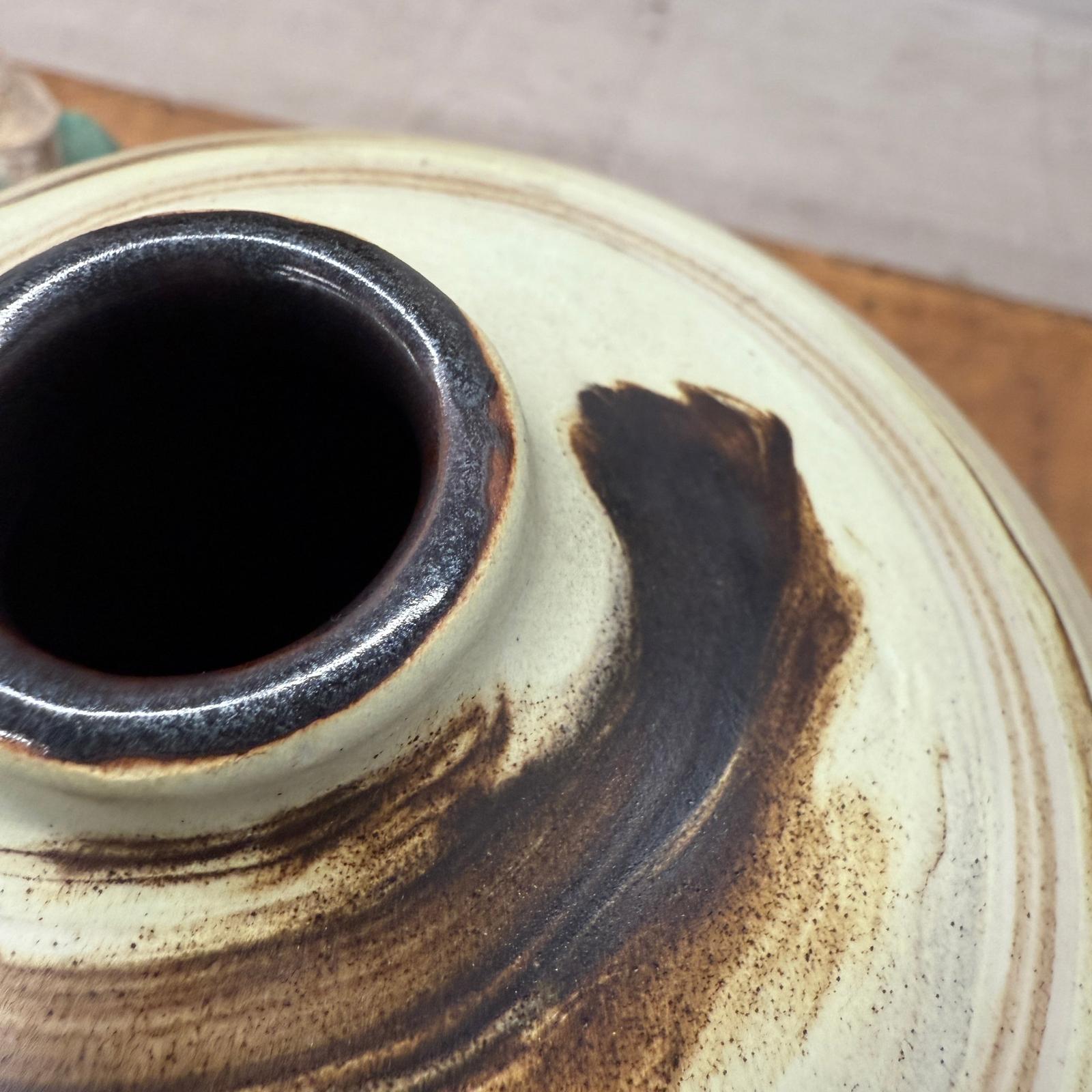 Rounded Cream and Brown Swirled Ceramic Vase - FEA Home