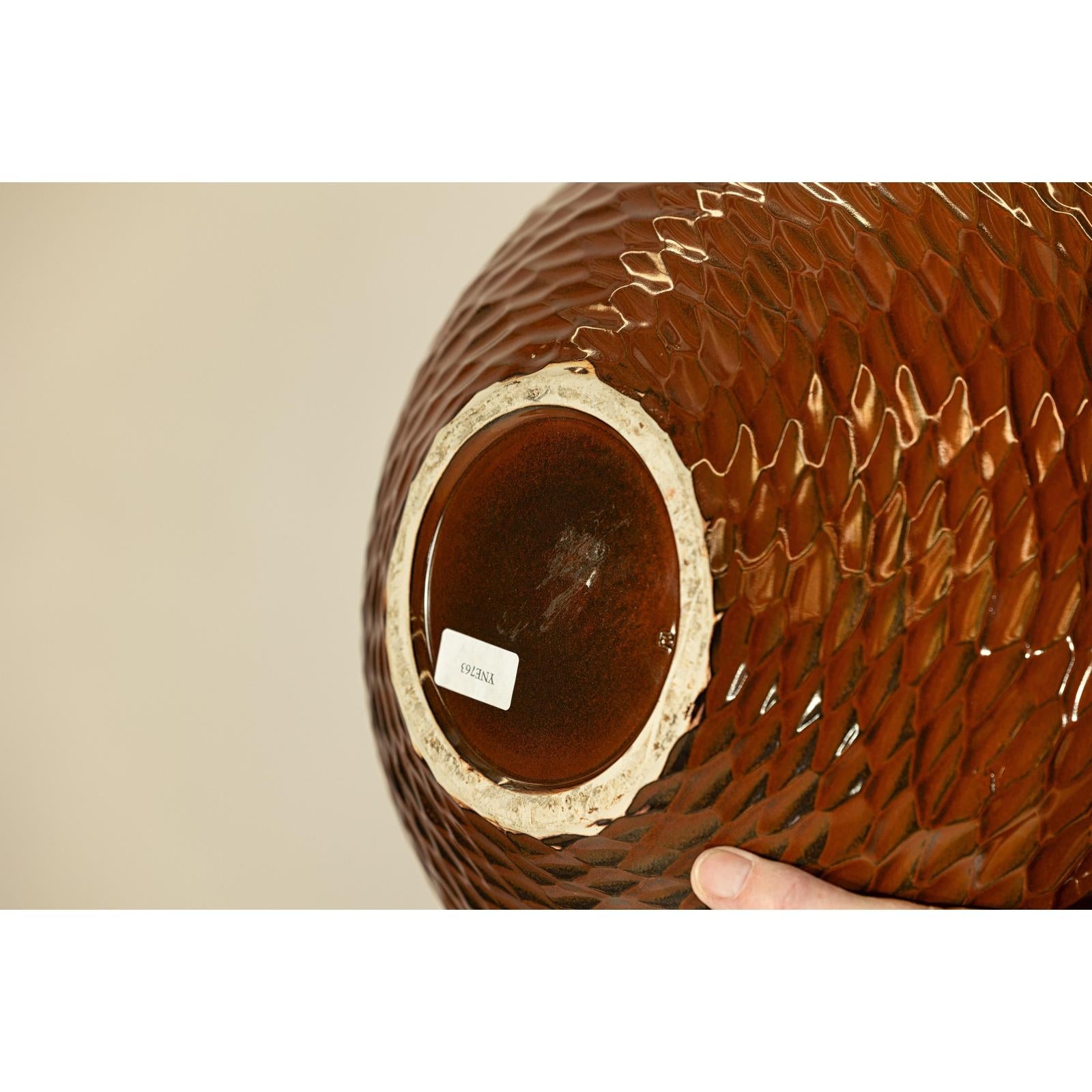 Rounded Red-Brown Glossy Textured Honeycomb Ceramic Vase - image 11