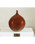 Rounded Red-Brown Glossy Textured Honeycomb Ceramic Vase - image 2