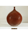 Rounded Red-Brown Glossy Textured Honeycomb Ceramic Vase - image 4