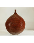 Rounded Red-Brown Glossy Textured Honeycomb Ceramic Vase - image 8