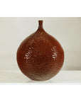 Rounded Red-Brown Glossy Textured Honeycomb Ceramic Vase - image 9