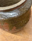 Rustic Brown Pottery Planter Jar with Pattern and Drip Glaze - FEA Home