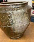 Rustic Brown Pottery Planter Jar with Pattern and Drip Glaze - FEA Home