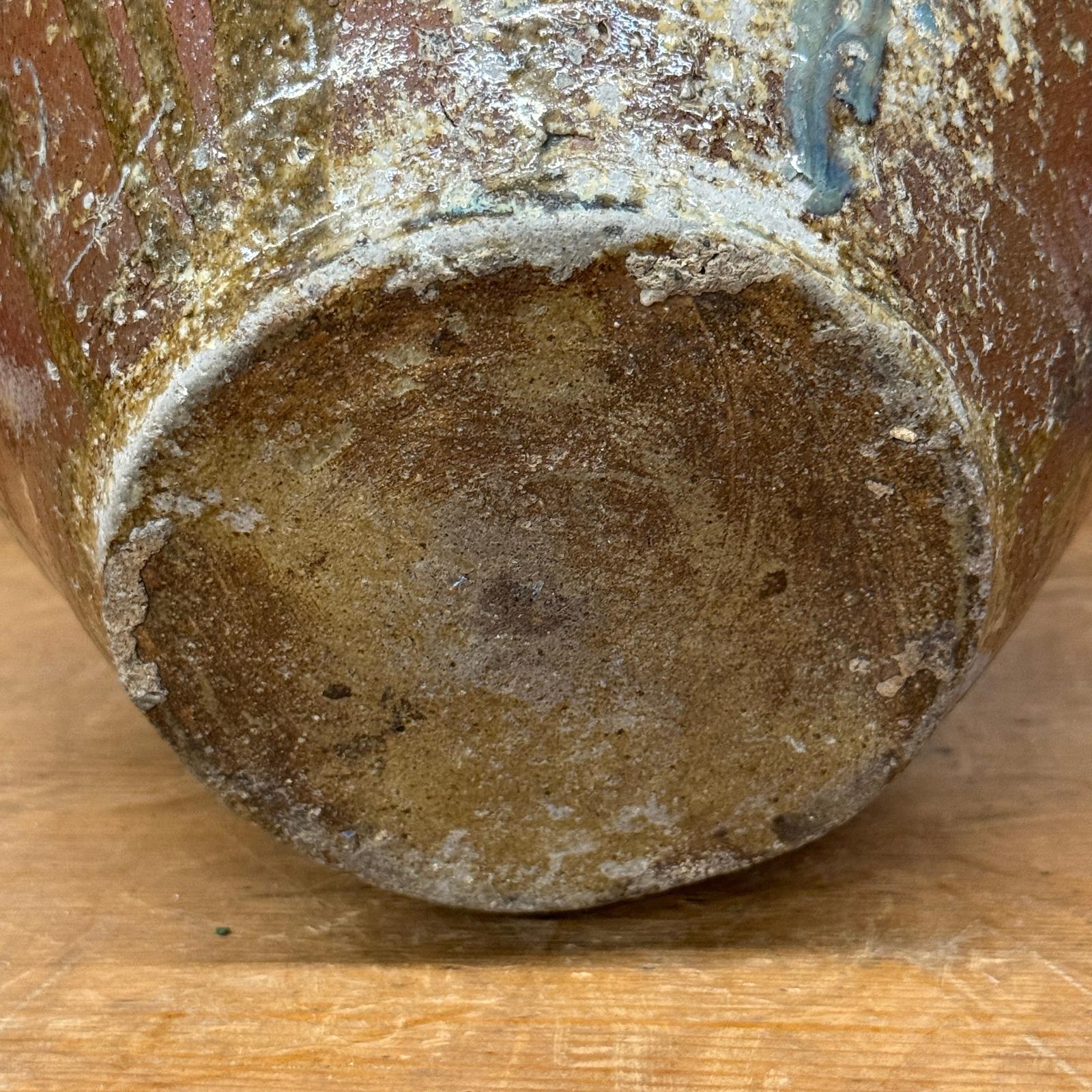 Rustic Brown Pottery Planter Jar with Pattern and Drip Glaze - FEA Home