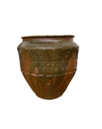 Rustic Brown Pottery Planter Jar with Pattern and Drip Glaze - FEA Home