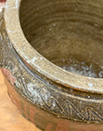Rustic Brown Pottery Planter Jar with Pattern and Drip Glaze - FEA Home