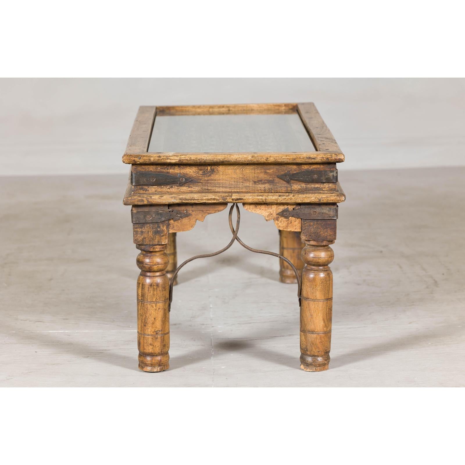 Rustic Coffee Table with Antique Ironwork and Custom Glass - Vintage-11. Asian &amp; Chinese Furniture, Art, Antiques, Vintage Home Décor for sale at FEA Home