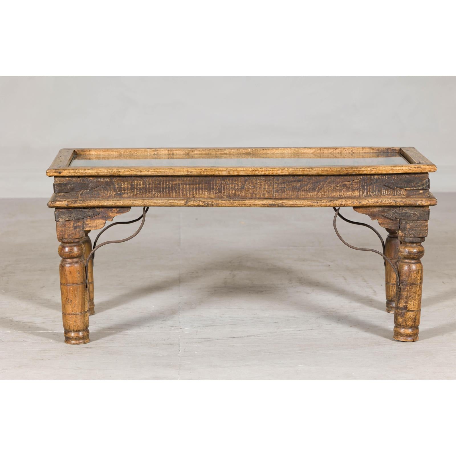 Rustic Coffee Table with Antique Ironwork and Custom Glass - Vintage-12. Asian &amp; Chinese Furniture, Art, Antiques, Vintage Home Décor for sale at FEA Home