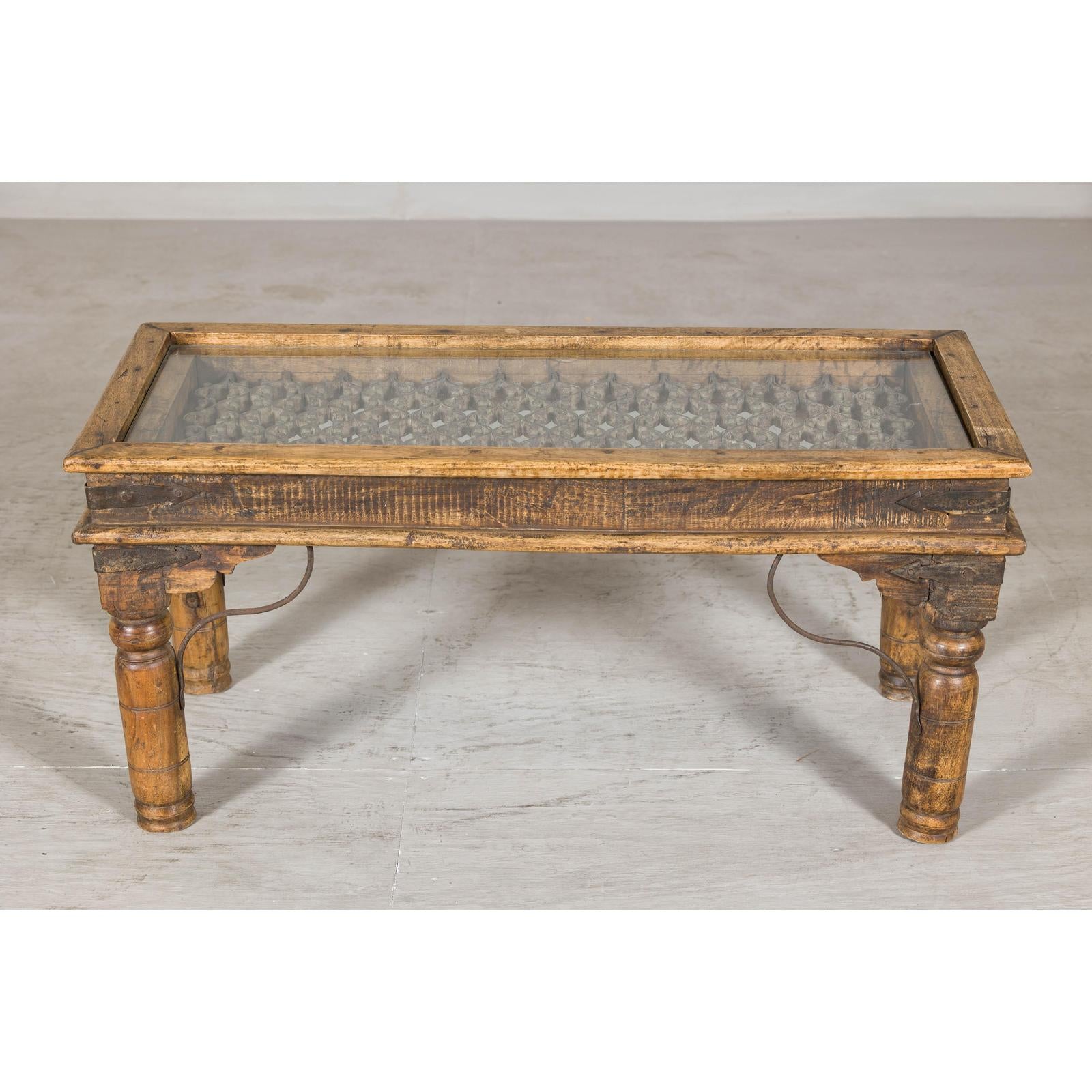 Rustic Coffee Table with Antique Ironwork and Custom Glass - Vintage-13. Asian &amp; Chinese Furniture, Art, Antiques, Vintage Home Décor for sale at FEA Home