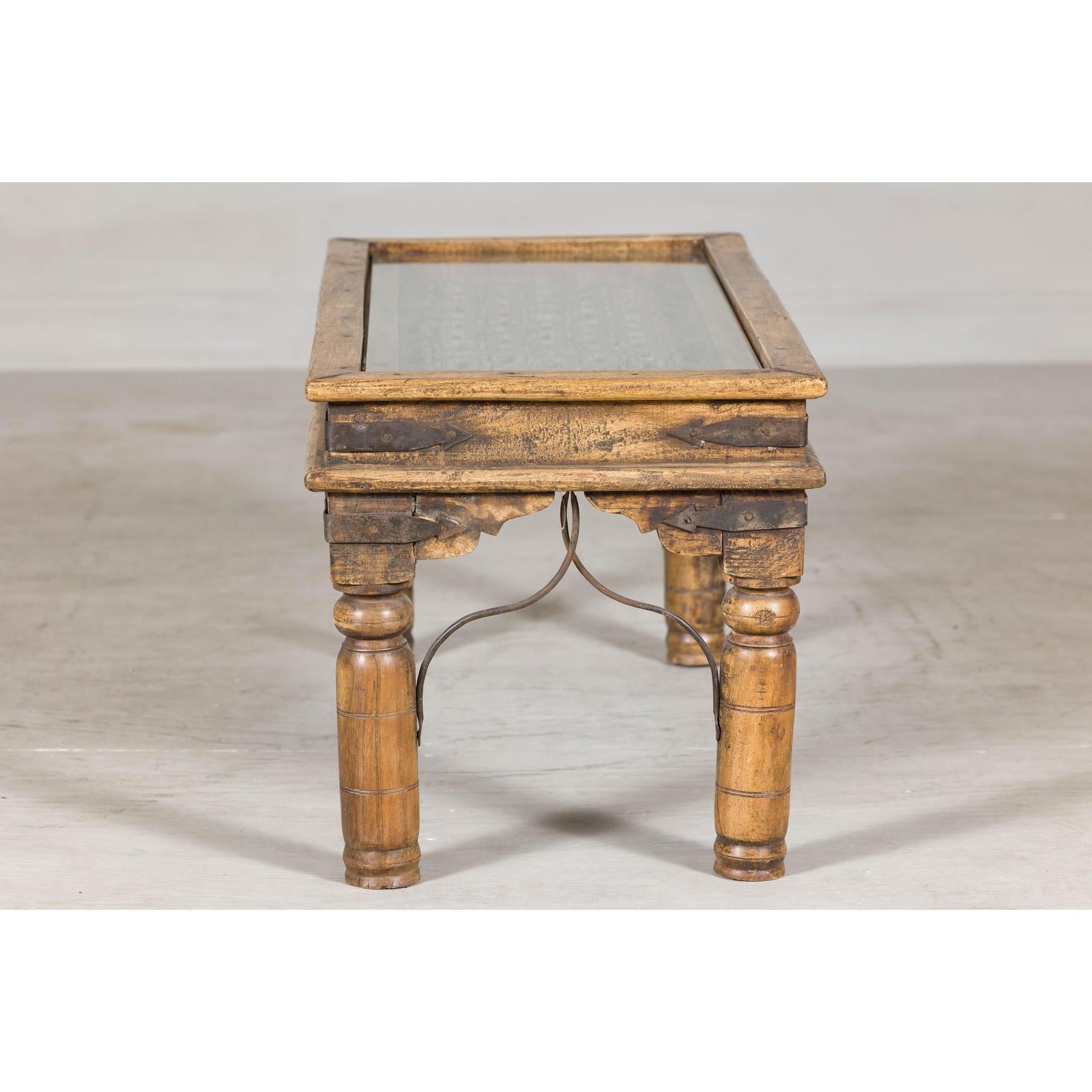 Rustic Coffee Table with Antique Ironwork and Custom Glass - Vintage-14. Asian &amp; Chinese Furniture, Art, Antiques, Vintage Home Décor for sale at FEA Home