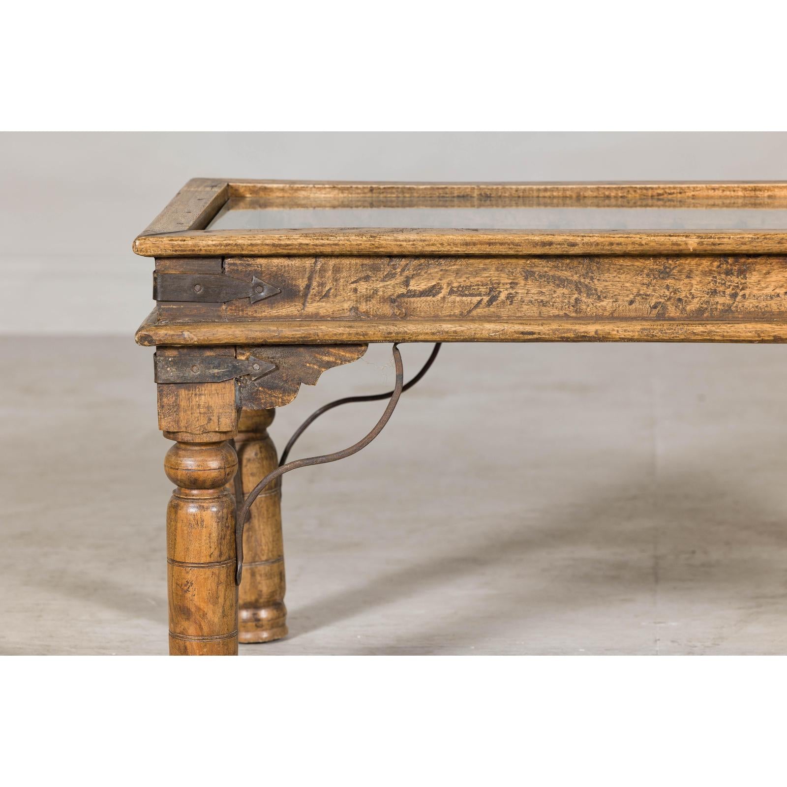 Rustic Coffee Table with Antique Ironwork and Custom Glass - Vintage-8. Asian &amp; Chinese Furniture, Art, Antiques, Vintage Home Décor for sale at FEA Home