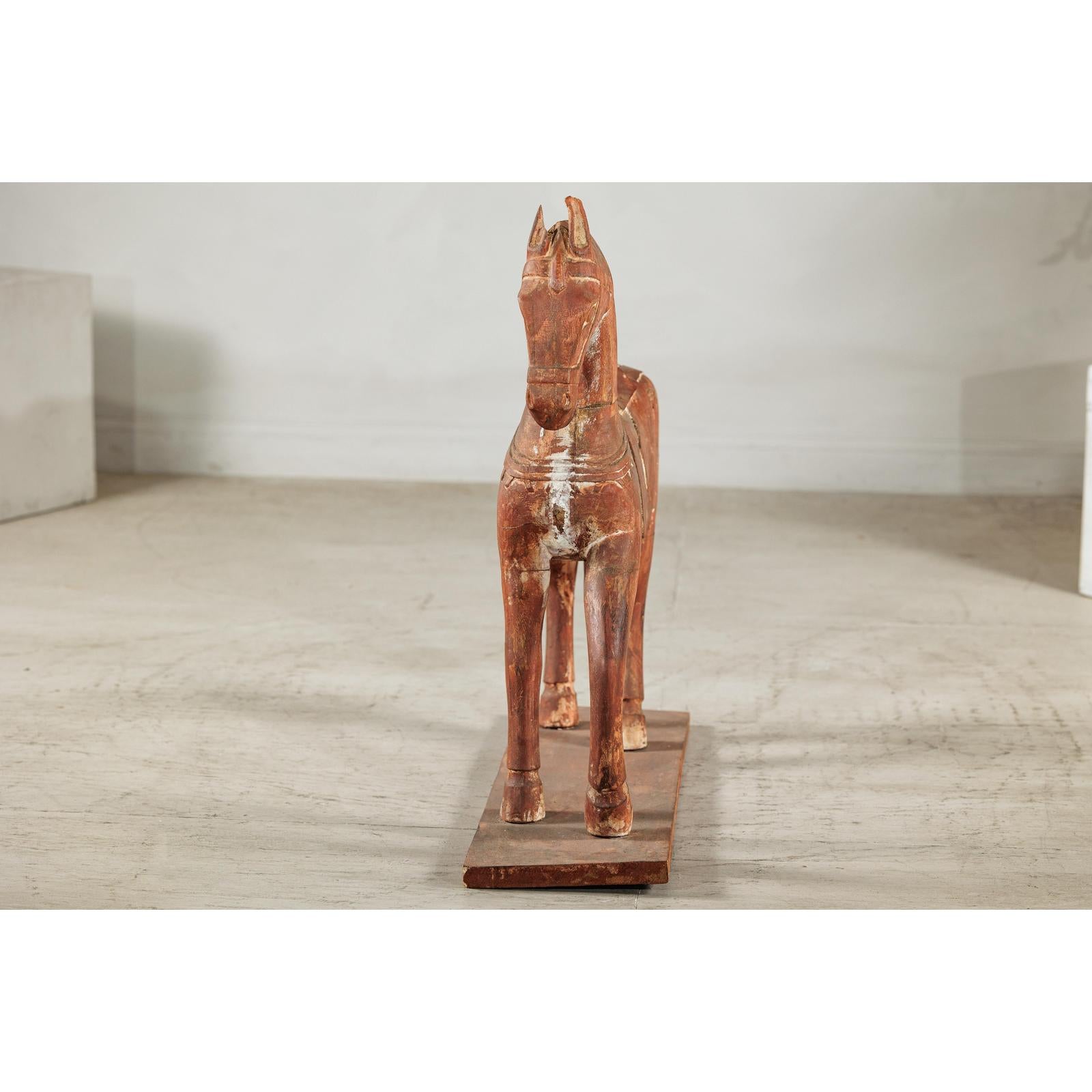 Rustic Vintage Carved Wooden Horse with Saddle on Stand, circa 1950-12. Asian &amp; Chinese Furniture, Art, Antiques, Vintage Home Décor for sale at FEA Home