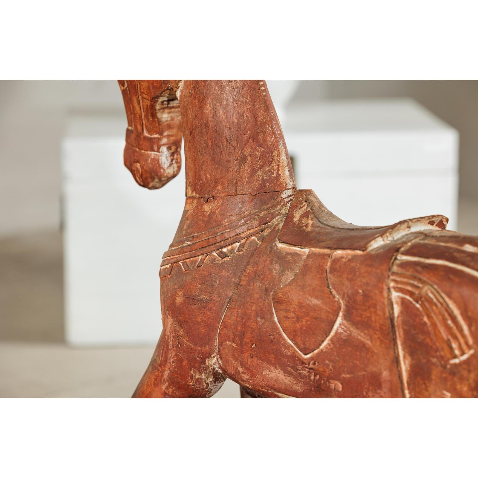 Rustic Vintage Carved Wooden Horse with Saddle on Stand, circa 1950-16. Asian &amp; Chinese Furniture, Art, Antiques, Vintage Home Décor for sale at FEA Home
