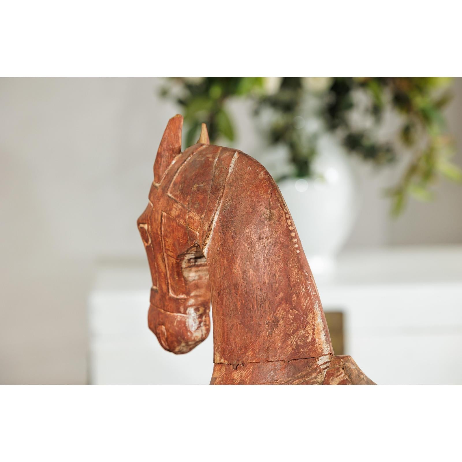 Rustic Vintage Carved Wooden Horse with Saddle on Stand, circa 1950-17. Asian &amp; Chinese Furniture, Art, Antiques, Vintage Home Décor for sale at FEA Home