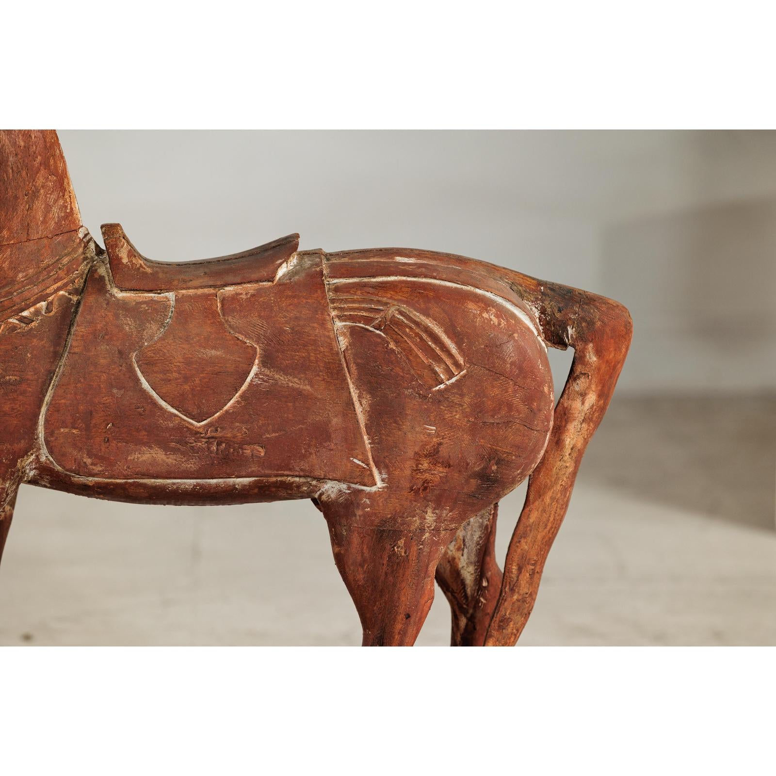 Rustic Vintage Carved Wooden Horse with Saddle on Stand, circa 1950-6. Asian &amp; Chinese Furniture, Art, Antiques, Vintage Home Décor for sale at FEA Home