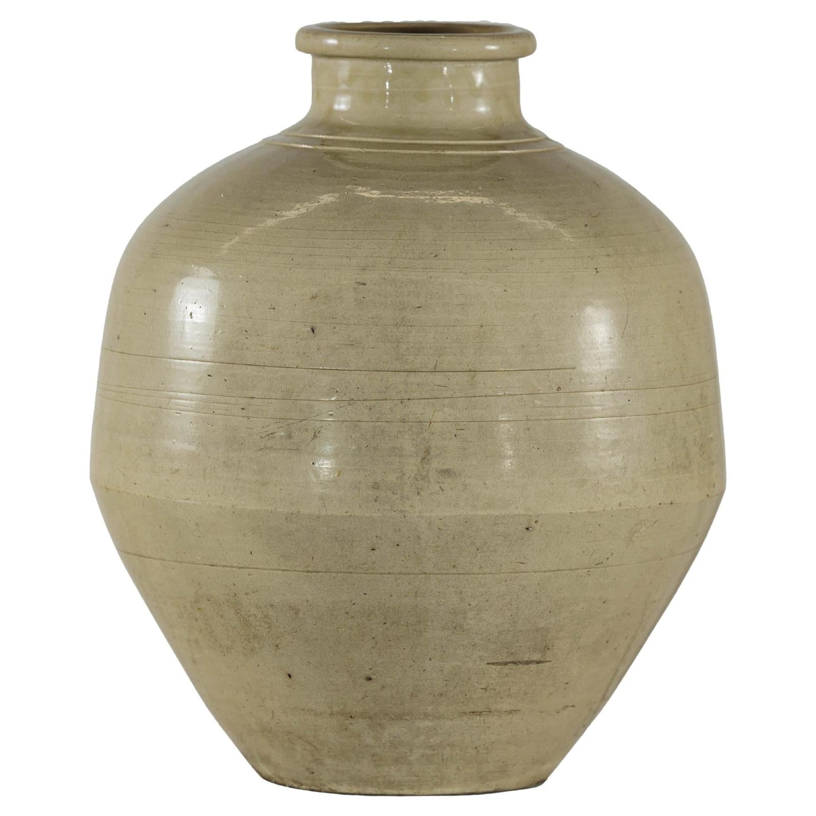 Sand-Colored Ceramic Vase with Rounded Shoulder and Tapered Base-1. Asian & Chinese Furniture, Art, Antiques, Vintage Home Décor for sale at FEA Home