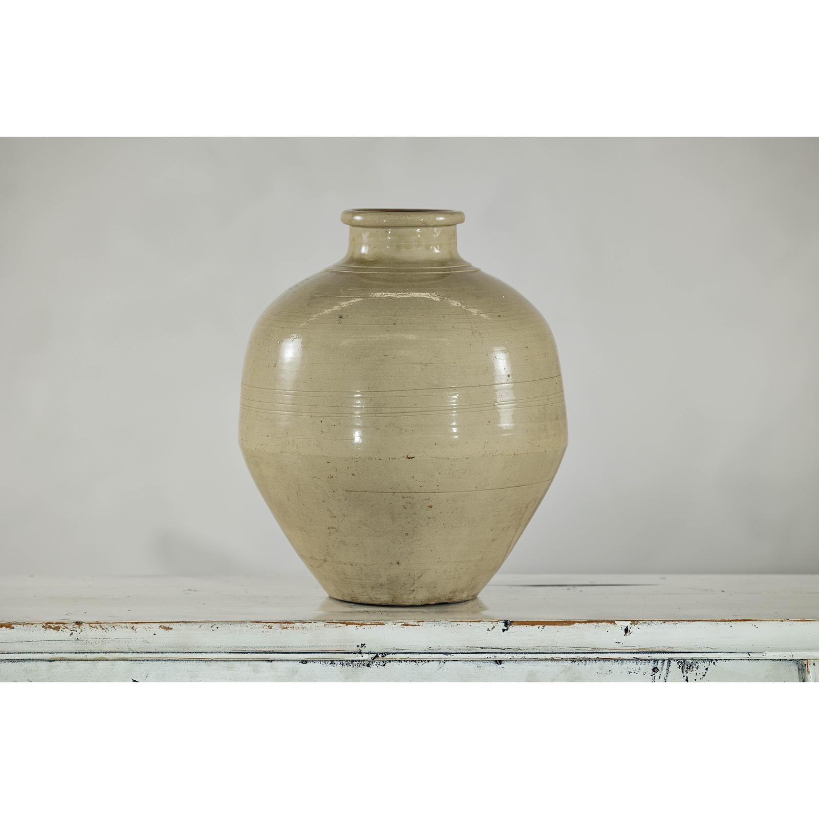 Sand-Colored Ceramic Vase with Rounded Shoulder and Tapered Base-10. Asian &amp; Chinese Furniture, Art, Antiques, Vintage Home Décor for sale at FEA Home