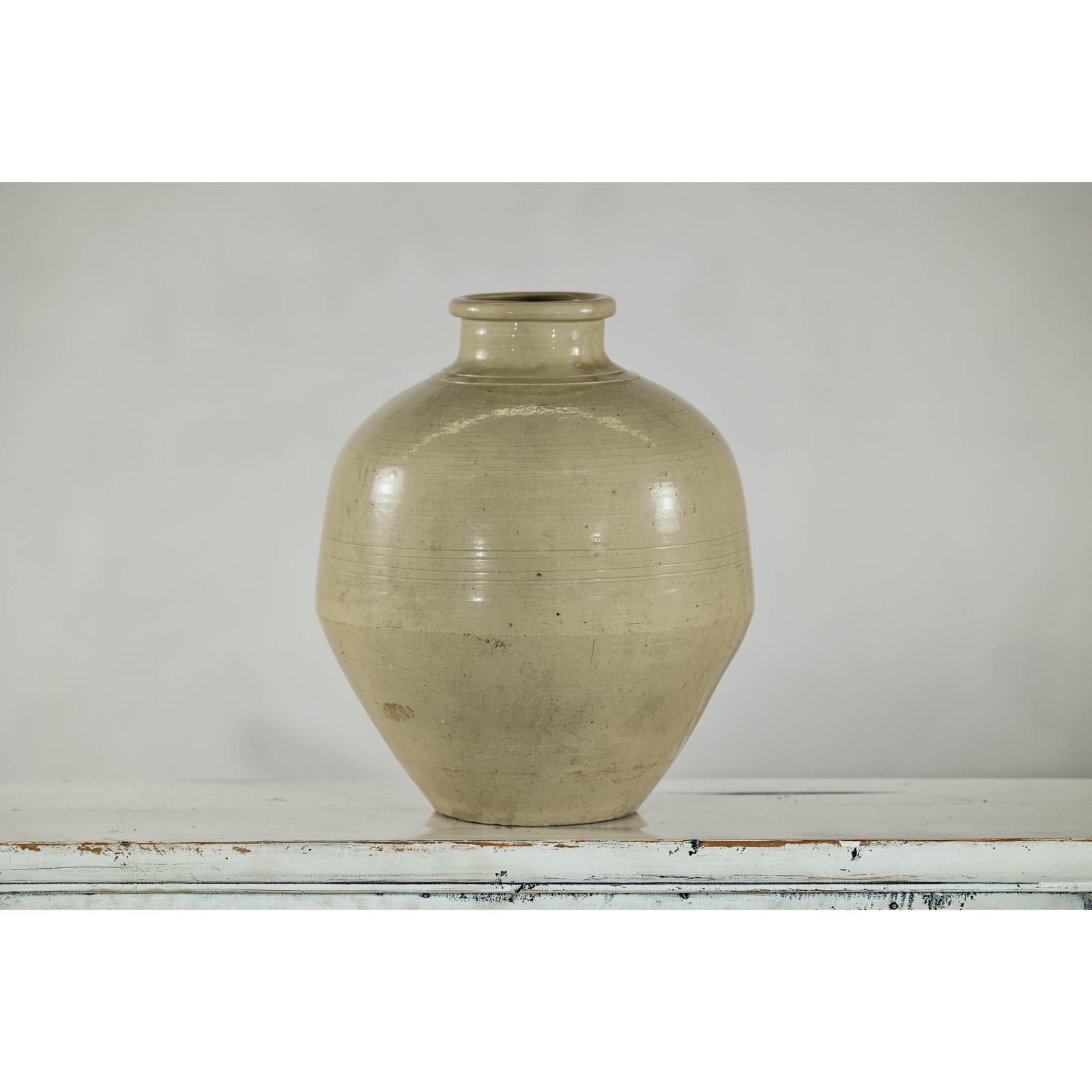 Sand-Colored Ceramic Vase with Rounded Shoulder and Tapered Base-11. Asian &amp; Chinese Furniture, Art, Antiques, Vintage Home Décor for sale at FEA Home