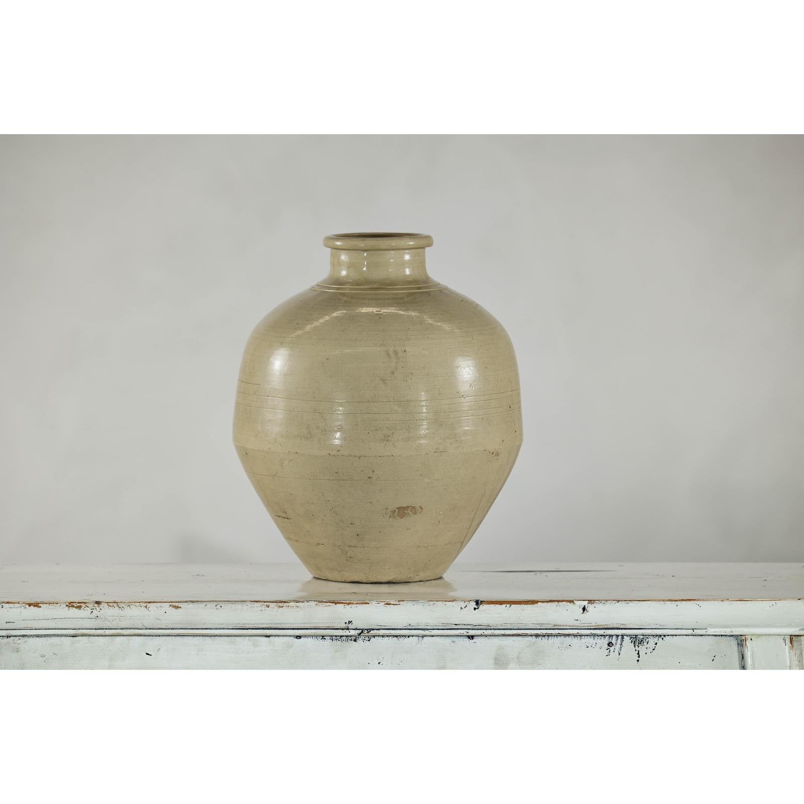 Sand-Colored Ceramic Vase with Rounded Shoulder and Tapered Base-14. Asian &amp; Chinese Furniture, Art, Antiques, Vintage Home Décor for sale at FEA Home