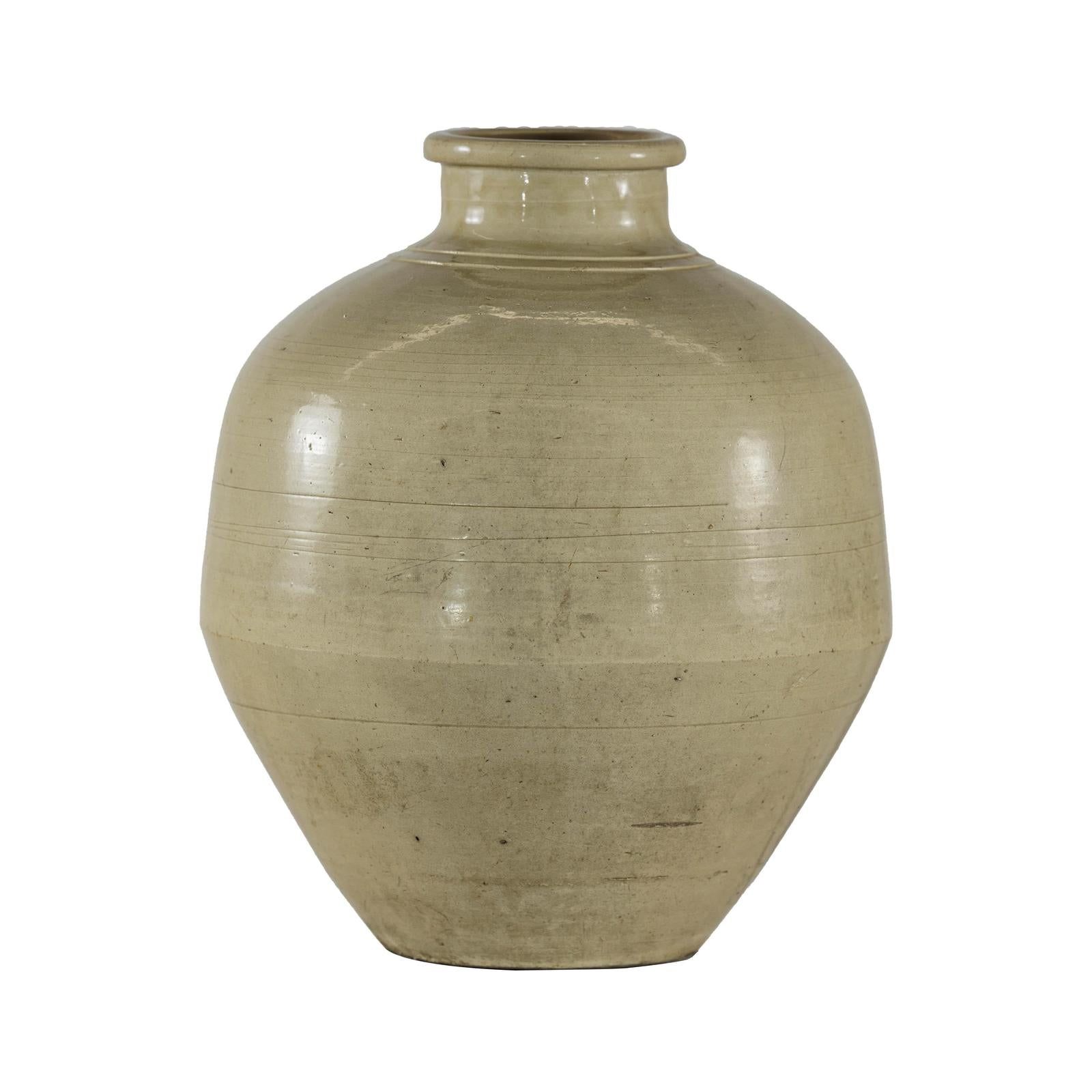 Sand-Colored Ceramic Vase with Rounded Shoulder and Tapered Base-15. Asian &amp; Chinese Furniture, Art, Antiques, Vintage Home Décor for sale at FEA Home