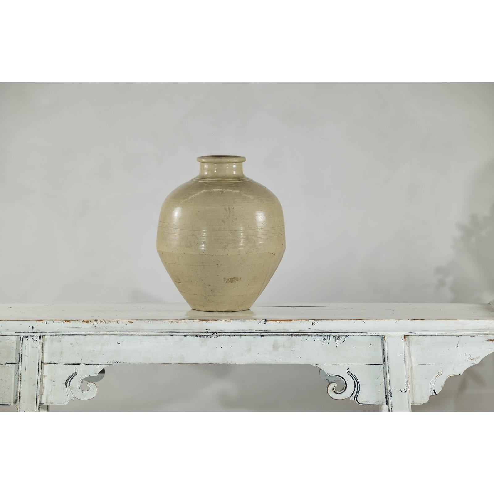 Sand-Colored Ceramic Vase with Rounded Shoulder and Tapered Base-3. Asian &amp; Chinese Furniture, Art, Antiques, Vintage Home Décor for sale at FEA Home