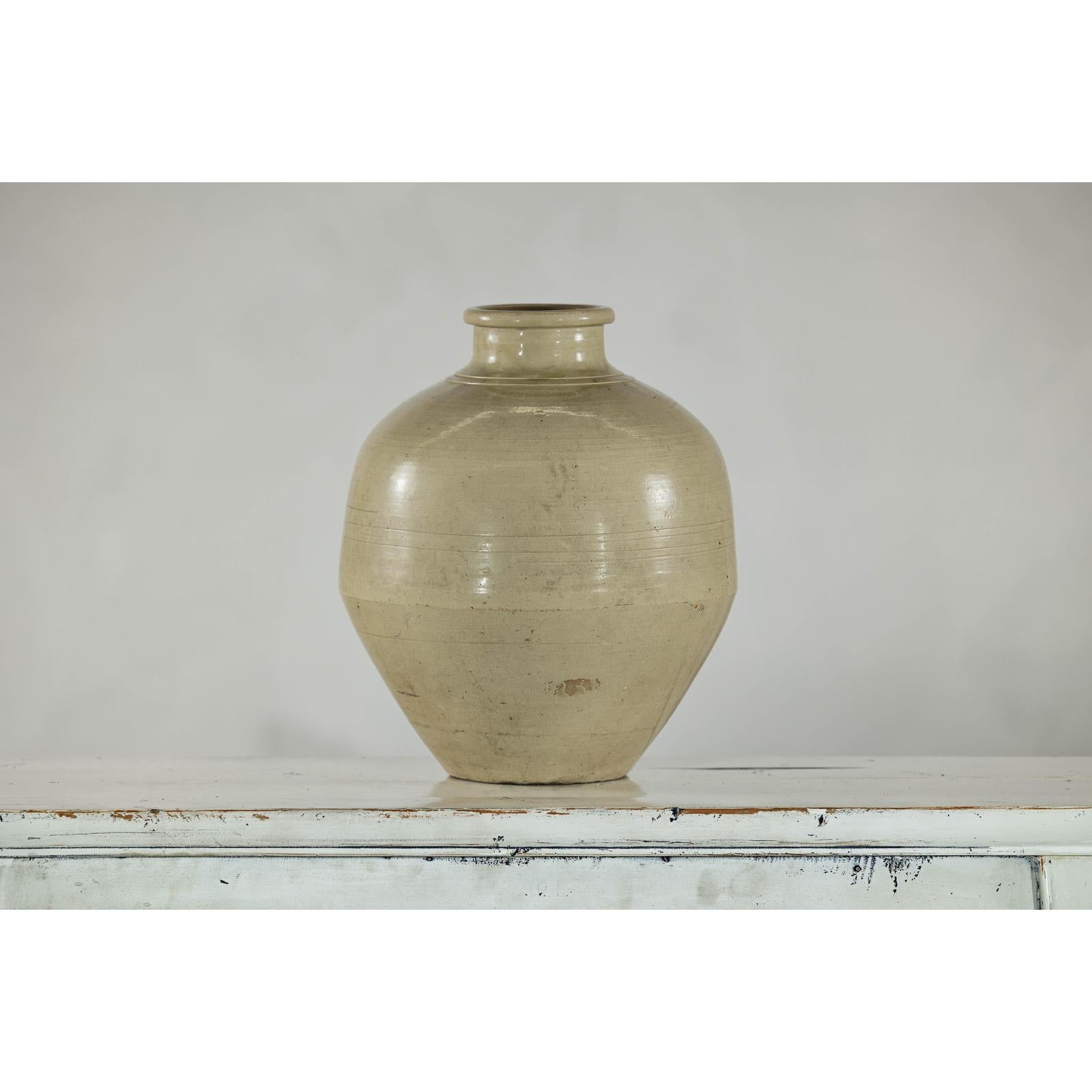 Sand-Colored Ceramic Vase with Rounded Shoulder and Tapered Base-4. Asian &amp; Chinese Furniture, Art, Antiques, Vintage Home Décor for sale at FEA Home