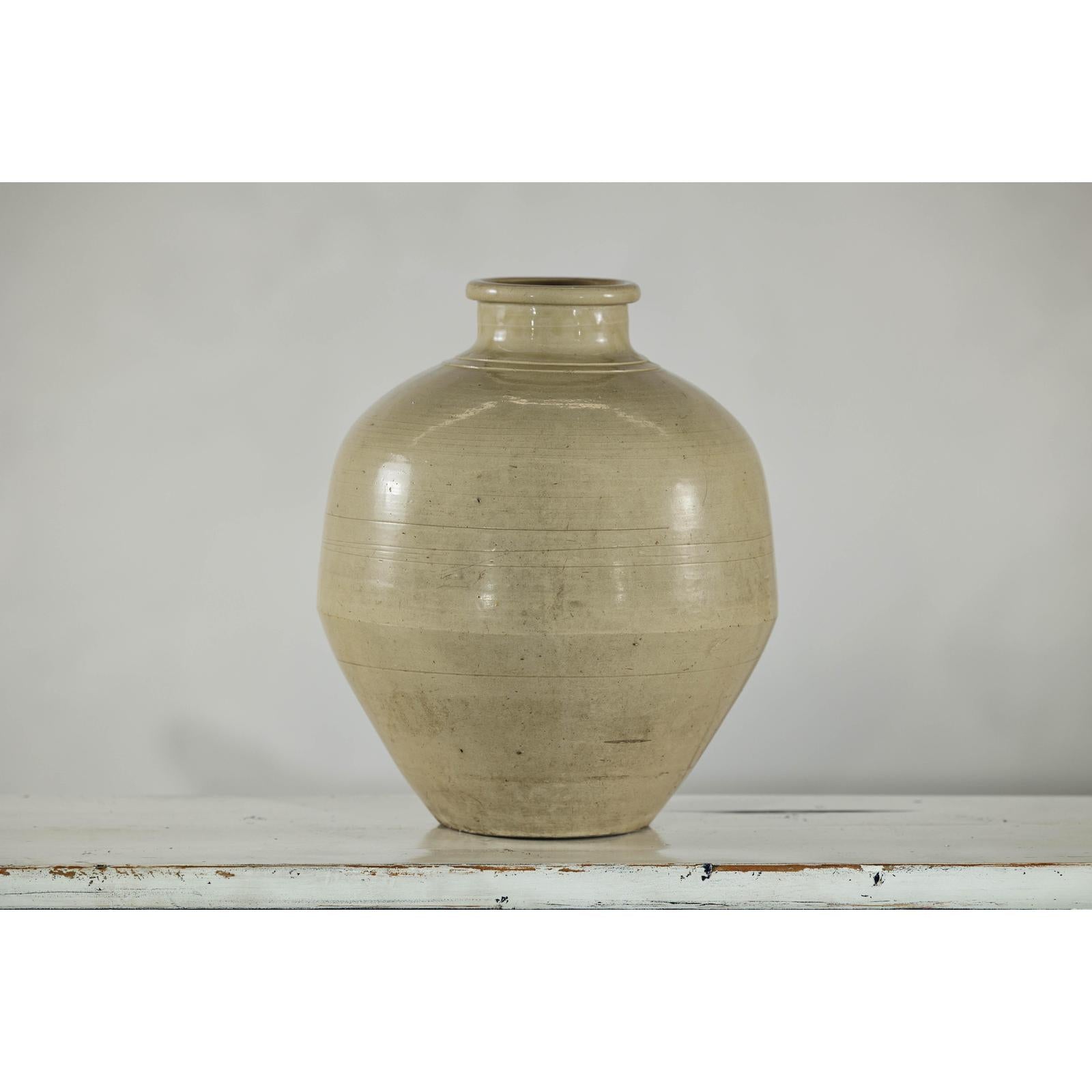 Sand-Colored Ceramic Vase with Rounded Shoulder and Tapered Base-9. Asian &amp; Chinese Furniture, Art, Antiques, Vintage Home Décor for sale at FEA Home