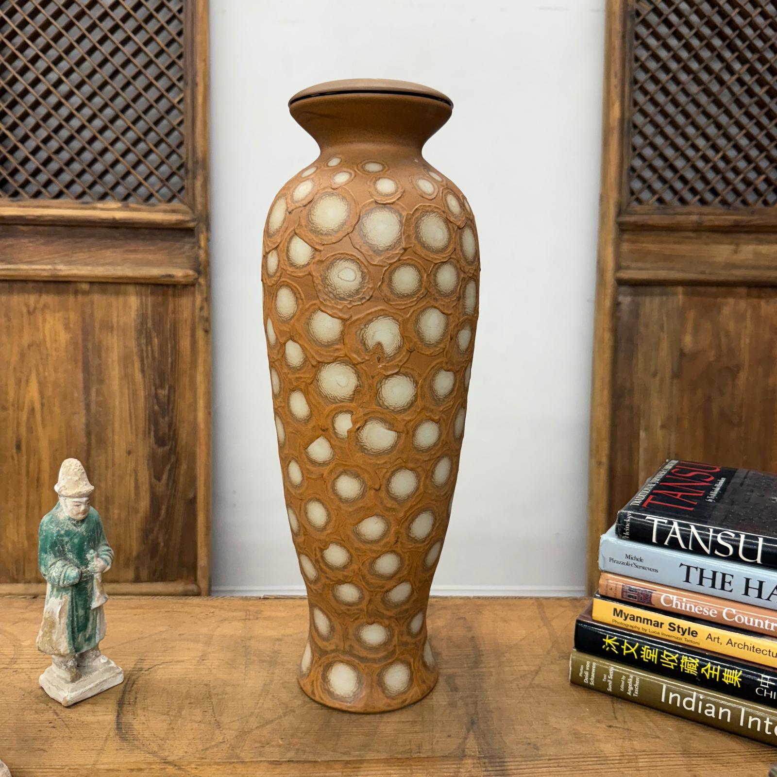 Sand Orange Textured Ceramic Lamp Base with White Polka Dots - FEA Home