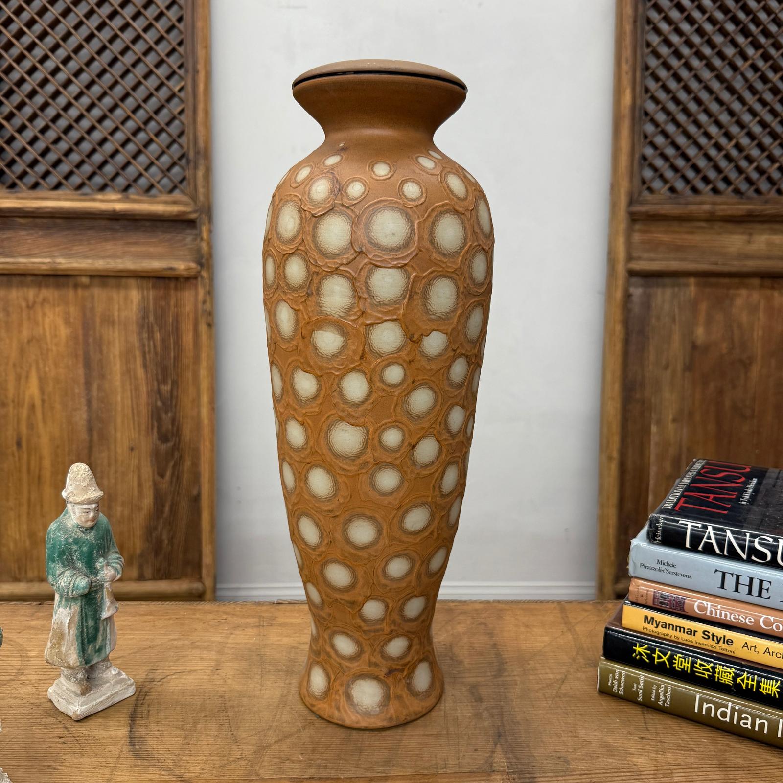 Sand Orange Textured Ceramic Lamp Base with White Polka Dots - FEA Home