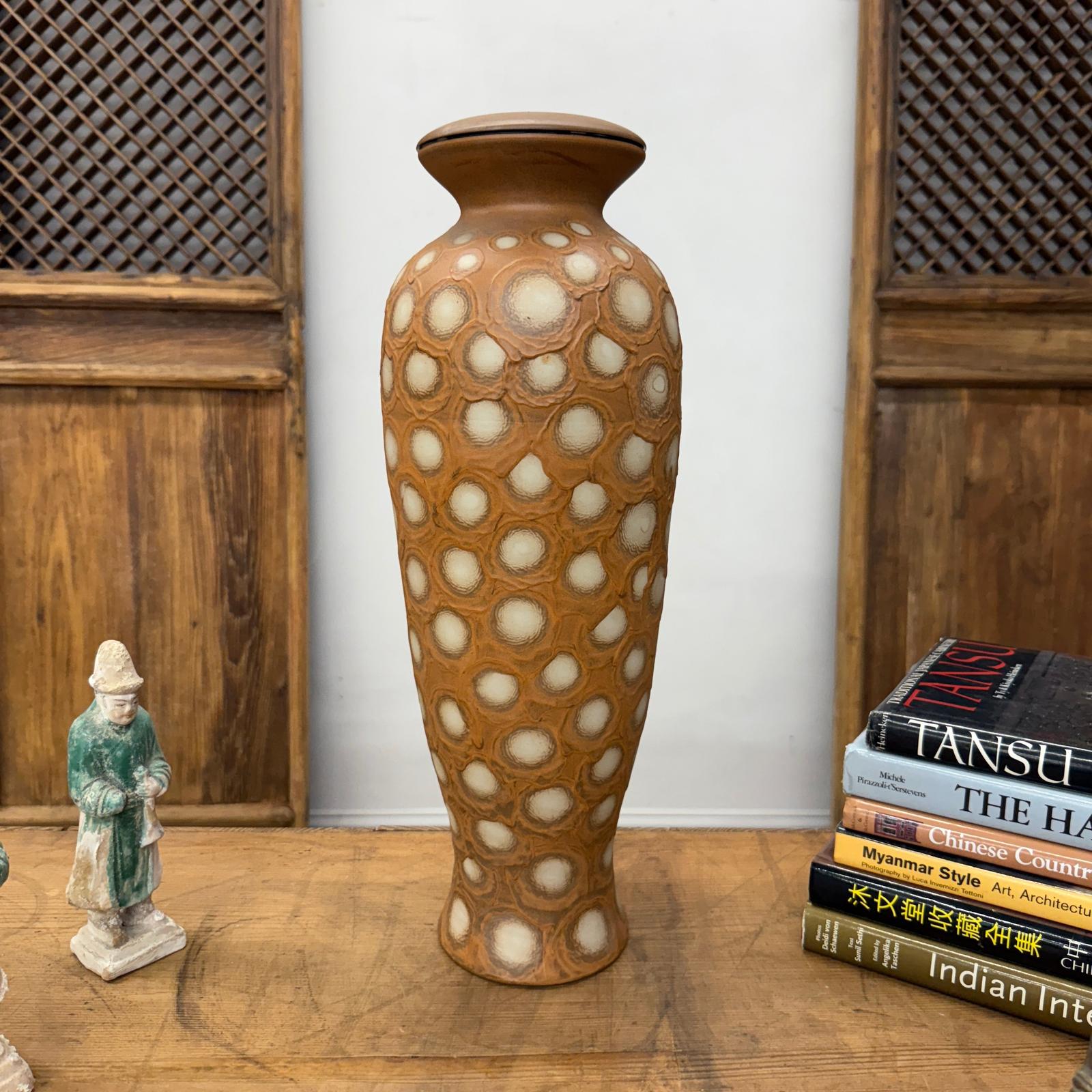 Sand Orange Textured Ceramic Lamp Base with White Polka Dots - FEA Home