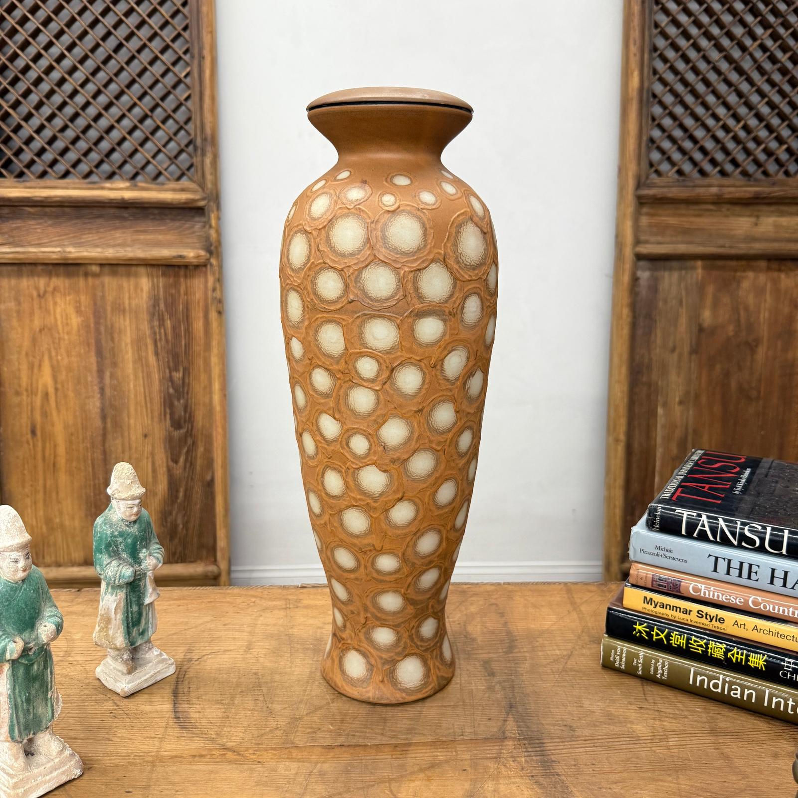 Sand Orange Textured Ceramic Lamp Base with White Polka Dots - FEA Home