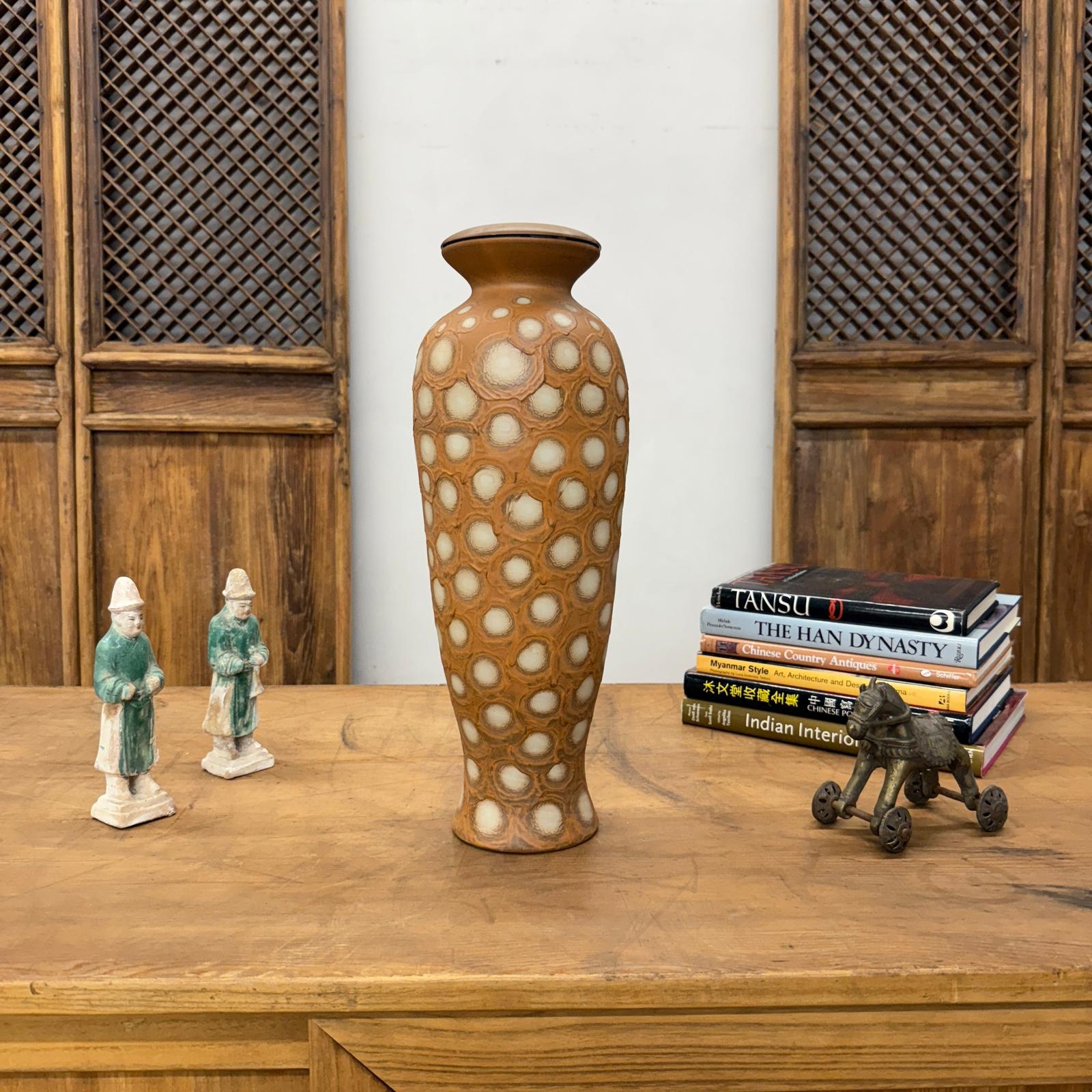 Sand Orange Textured Ceramic Lamp Base with White Polka Dots - FEA Home