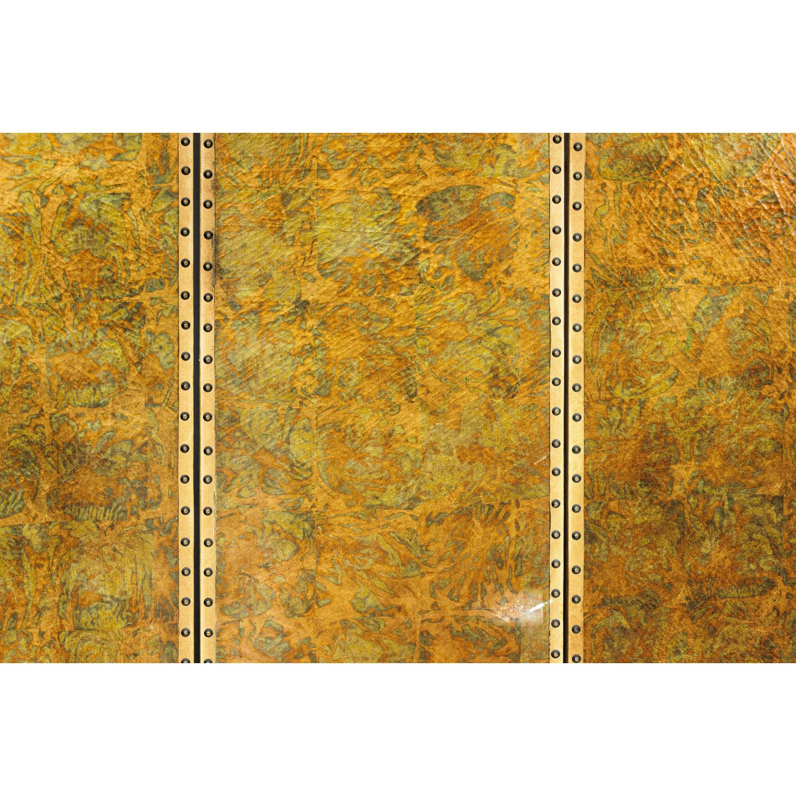 Scalloped Four-Panel Screen in Distressed Gold Leaf with Nailhead Trim-11. Asian &amp; Chinese Furniture, Art, Antiques, Vintage Home Décor for sale at FEA Home