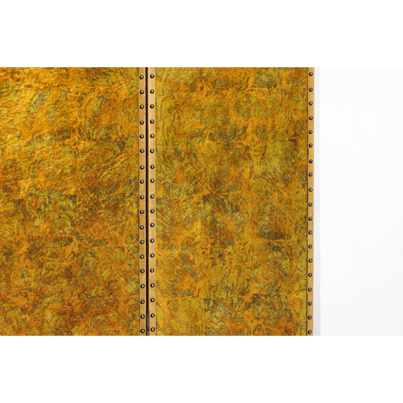 Scalloped Four-Panel Screen in Distressed Gold Leaf with Nailhead Trim-12. Asian &amp; Chinese Furniture, Art, Antiques, Vintage Home Décor for sale at FEA Home