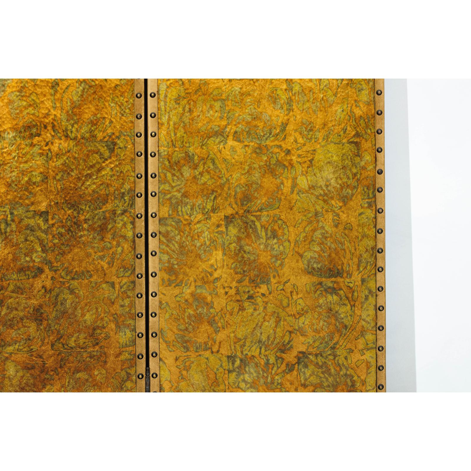 Scalloped Four-Panel Screen in Distressed Gold Leaf with Nailhead Trim-13. Asian &amp; Chinese Furniture, Art, Antiques, Vintage Home Décor for sale at FEA Home