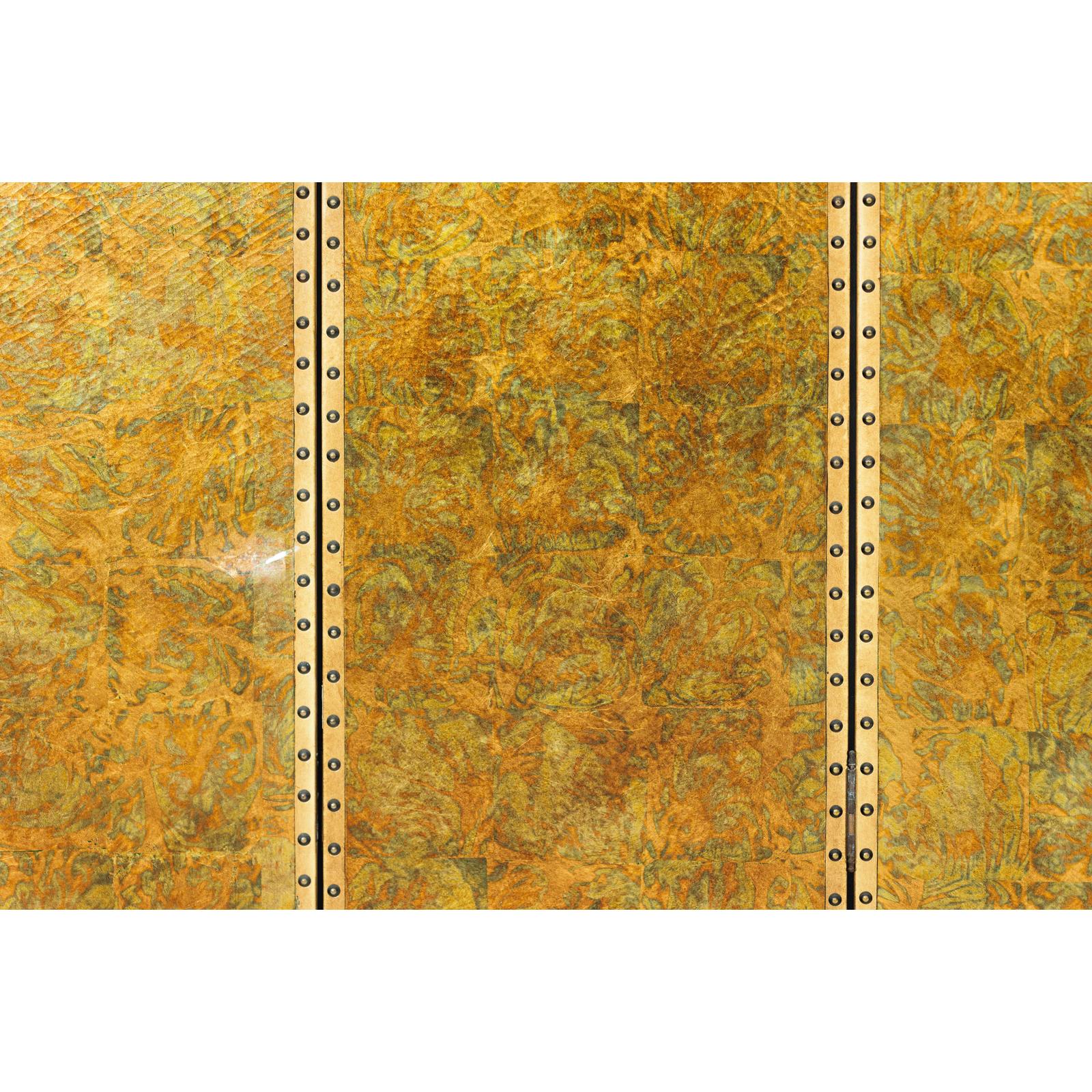 Scalloped Four-Panel Screen in Distressed Gold Leaf with Nailhead Trim-14. Asian &amp; Chinese Furniture, Art, Antiques, Vintage Home Décor for sale at FEA Home