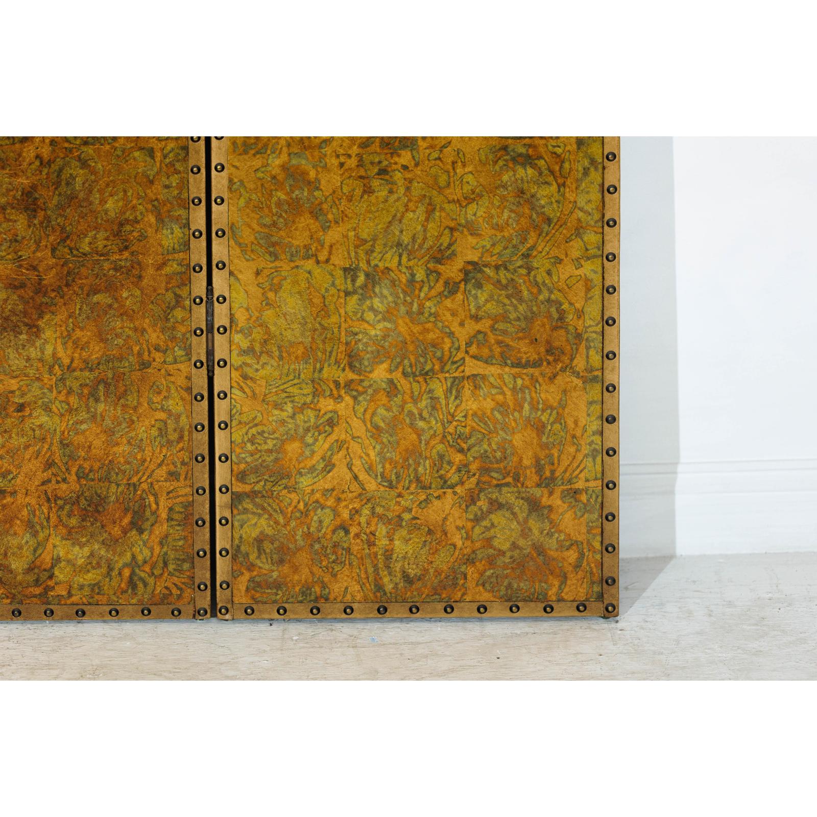 Scalloped Four-Panel Screen in Distressed Gold Leaf with Nailhead Trim-15. Asian &amp; Chinese Furniture, Art, Antiques, Vintage Home Décor for sale at FEA Home