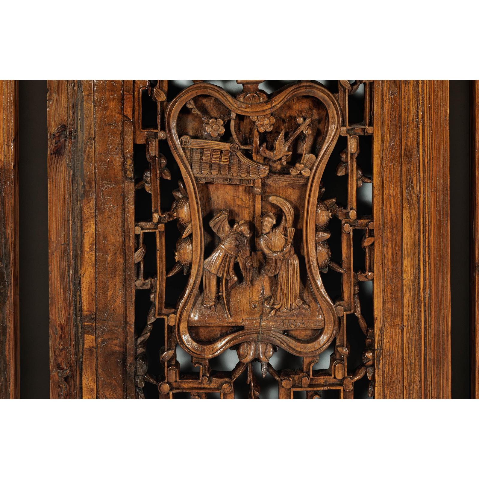 Set of Four Antique Architectural Panels with Carved Lattice and Figures-10. Asian &amp; Chinese Furniture, Art, Antiques, Vintage Home Décor for sale at FEA Home