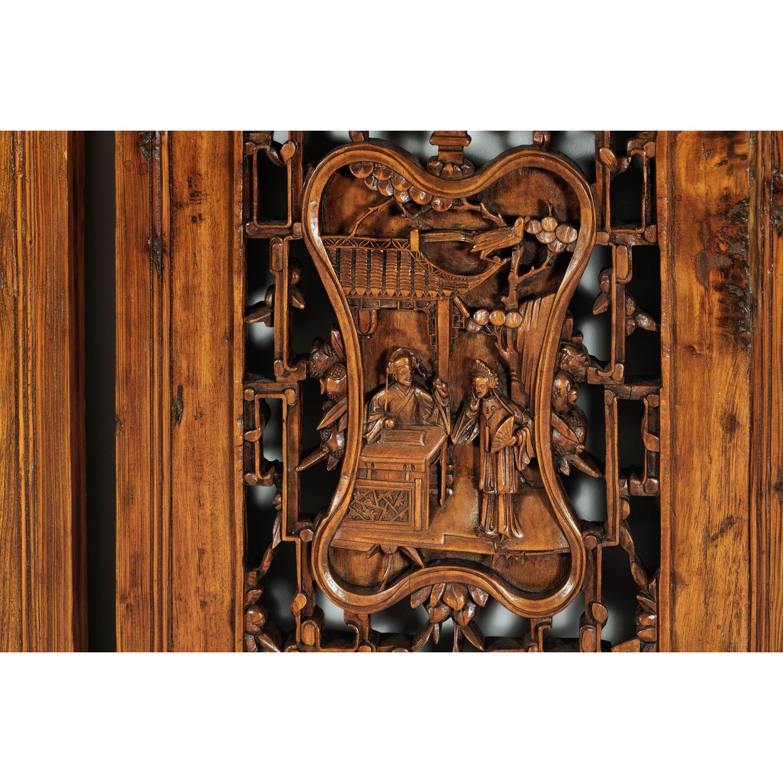 Set of Four Antique Architectural Panels with Carved Lattice and Figures-11. Asian &amp; Chinese Furniture, Art, Antiques, Vintage Home Décor for sale at FEA Home