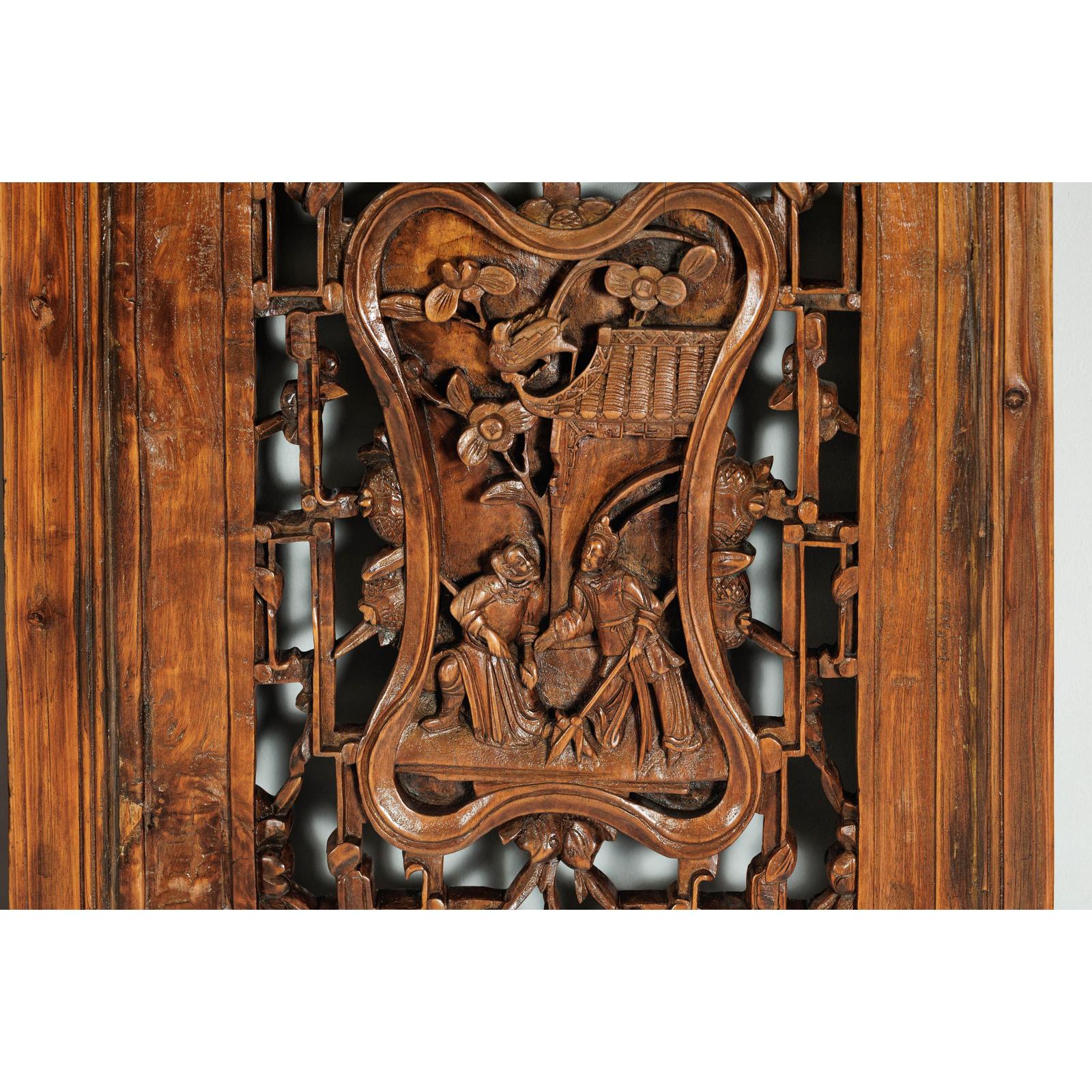 Set of Four Antique Architectural Panels with Carved Lattice and Figures-12. Asian &amp; Chinese Furniture, Art, Antiques, Vintage Home Décor for sale at FEA Home