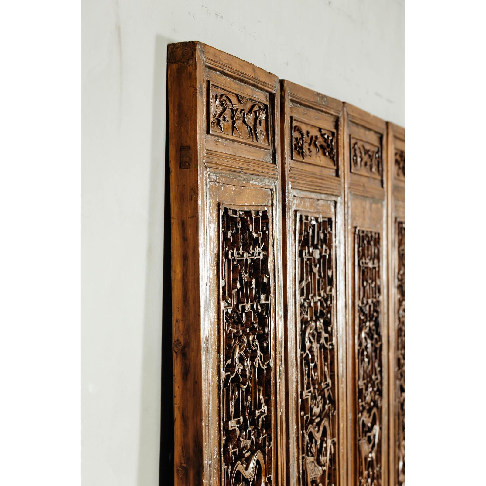 Set of Four Antique Architectural Panels with Carved Lattice and Figures-17. Asian &amp; Chinese Furniture, Art, Antiques, Vintage Home Décor for sale at FEA Home