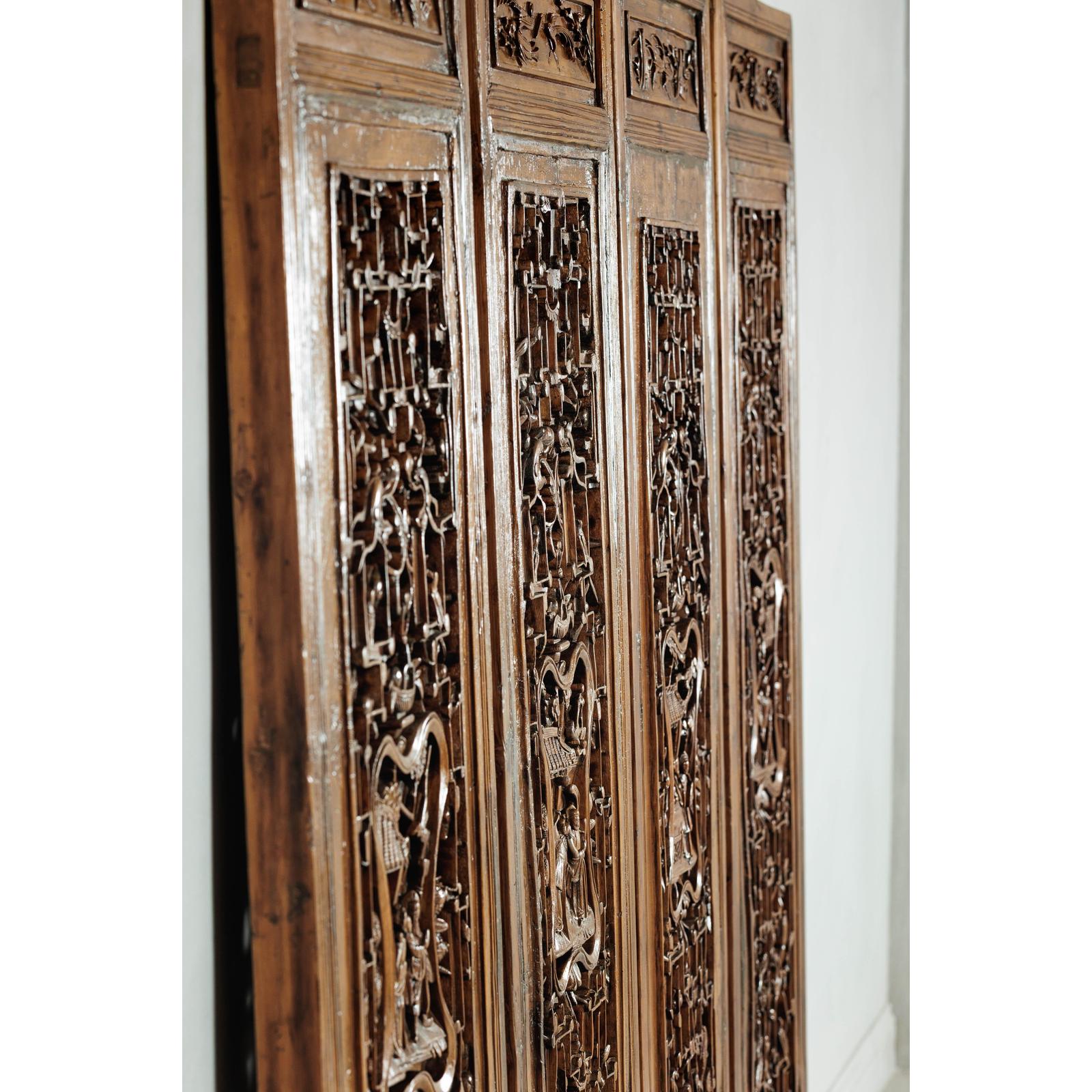 Set of Four Antique Architectural Panels with Carved Lattice and Figures-18. Asian &amp; Chinese Furniture, Art, Antiques, Vintage Home Décor for sale at FEA Home
