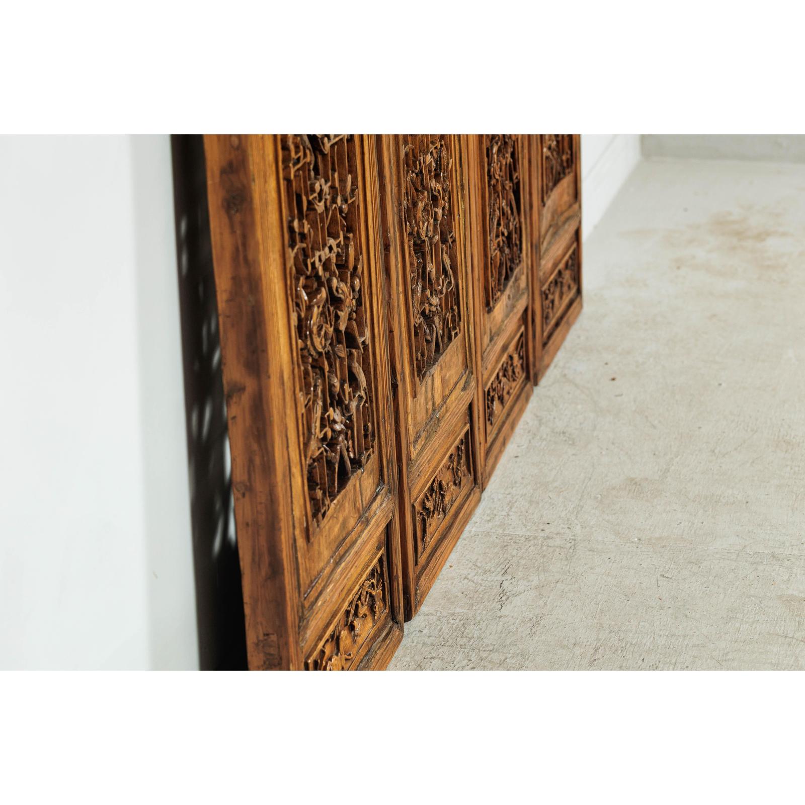 Set of Four Antique Architectural Panels with Carved Lattice and Figures-19. Asian &amp; Chinese Furniture, Art, Antiques, Vintage Home Décor for sale at FEA Home